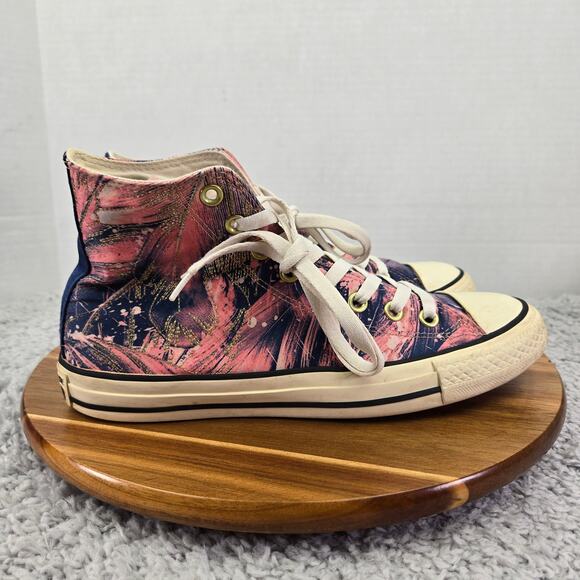 Converse CTAS All Star Hi Pink Feather Print Satin Casual Y2K Sneakers Womens 9 - Picture 3 of 11
